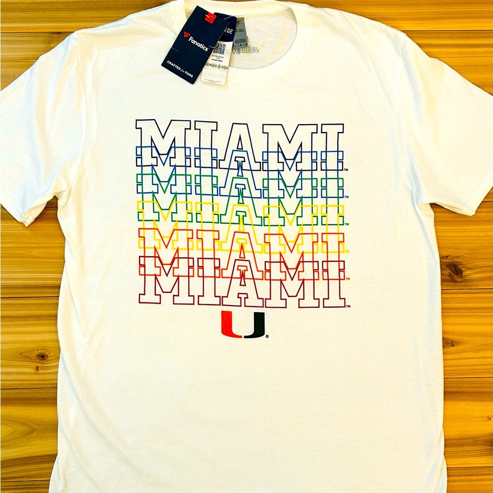 Fanatics Tee Miami Hurricanes Logo Crew Neck Short Sleeve Shirt Mens Size Large